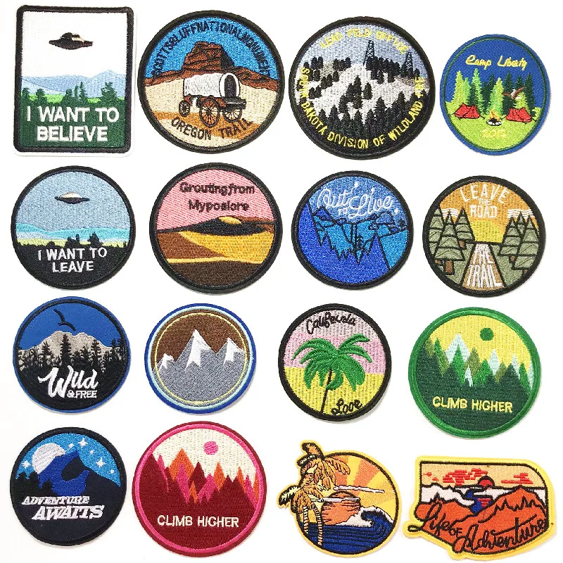 landscape embroidery with badges High-quality garment Iron on Patches for Clothing DIY Hobby collection