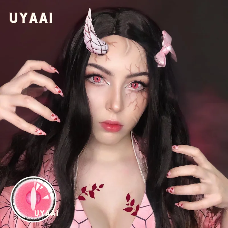 UYAAI 1 Paar Shinobuko Chou Cosplay Kontaktlinsen Anime Linsen Dämon Slayer Nezuko Lense Tanjiro Linsen Daki Rosa Linsen