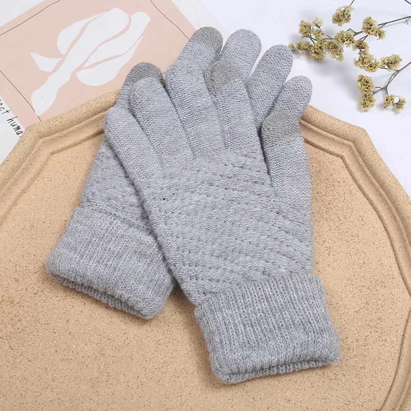 Fashion Woman Winter Warmer Wool Plus Velvet Knitted Touch Screen Gloves Couples Outdoor Riding Mittens Christmas Party Gift