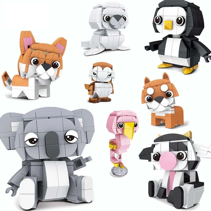 Ideas Animals Series Dog Bear Chickens Parrot Penguin Koala Cow Flamingo Owl Building Blocks Model Sets Bricks Classic Movie Toy