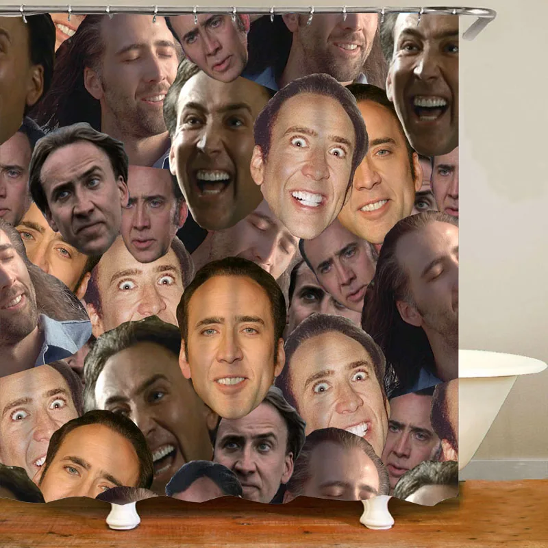 Funny Nicolas Cage Face Collage Shower Curtain Set 4PCS Waterproof Bath Curtains for Bathroom Bath Mats Rug Carpet Bathtub Decor