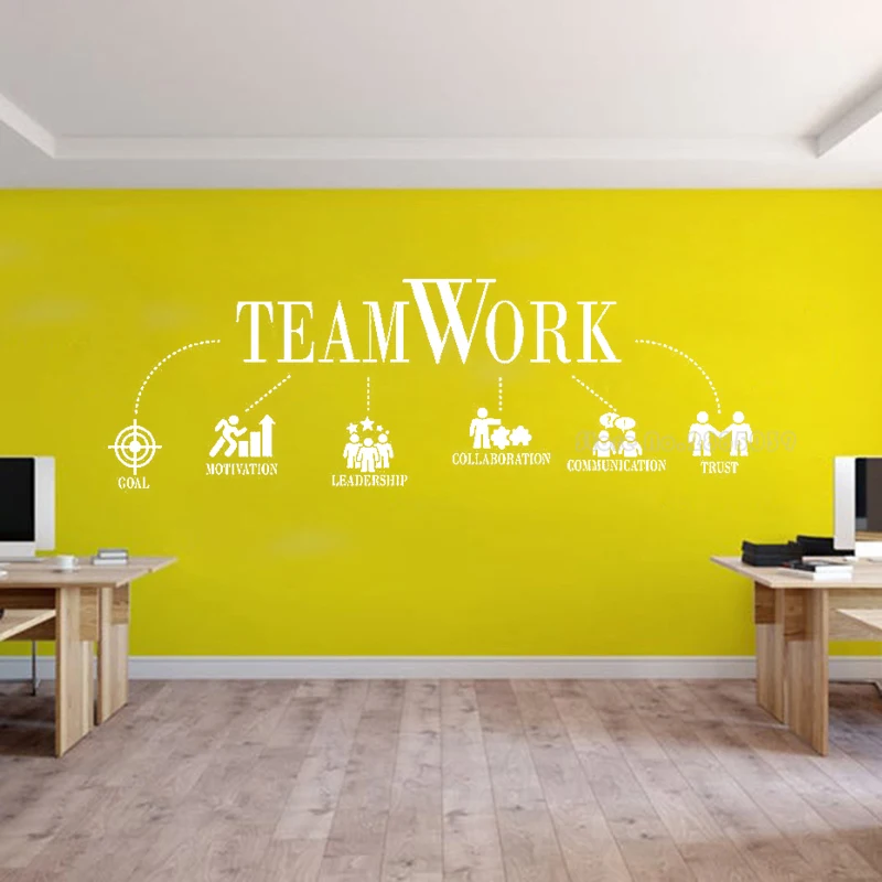 Large Teamwork Pattern Sign Office Wall Decals Cooperation Plan Inspirational Quote Vinyl Wall Stickers Art Decoration LL2511