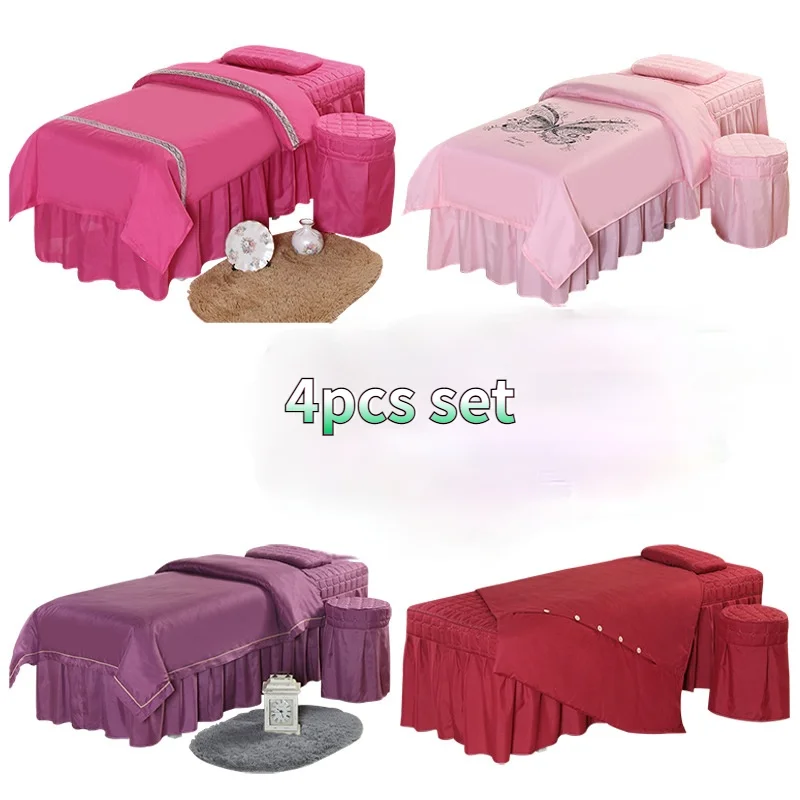 

Multu Style 4pcs Beauty Salon Bedding Sets Massage Spa Table Bed Skirt, Pillowcase, Stool Cover, Quilt Cover High Quality