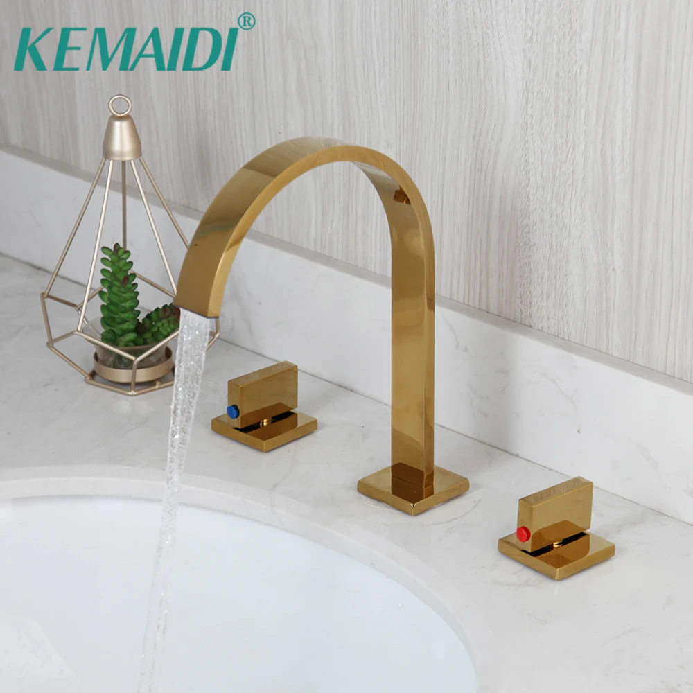 KEMAIDI Bathroom Bathtub Faucet Wash Basin Sink Faucet Golden Plated Vanity Faucet Solid Brass Mixer Tap Faucet