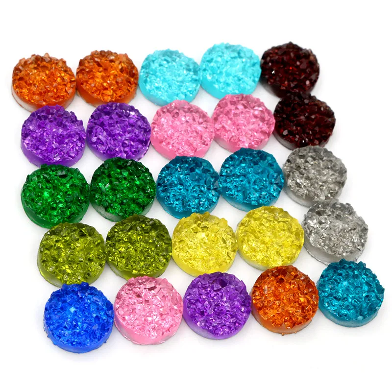 40pcs 8mm 10mm 12mm Druzy Natural Ore Style Crystal Flat Back Resin Cabochons For Bracelet Earrings DIY Jewelry Making Findings