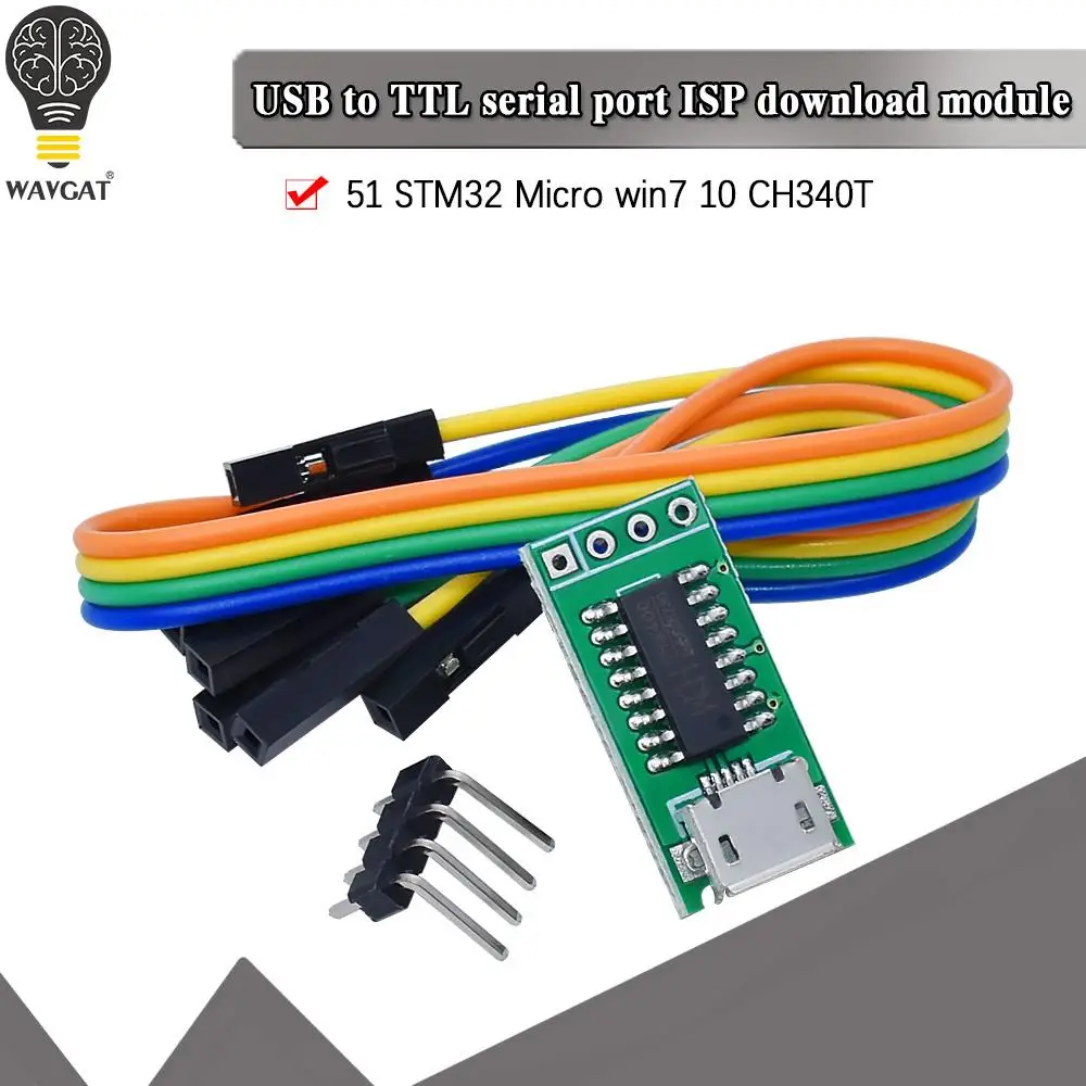 CH340C Micro USB to TTL Serial Port ISP Download Module 5V/3.3V 500ma Replace CP2102 CH340G CH340T For STM32 51 With DuPont Line