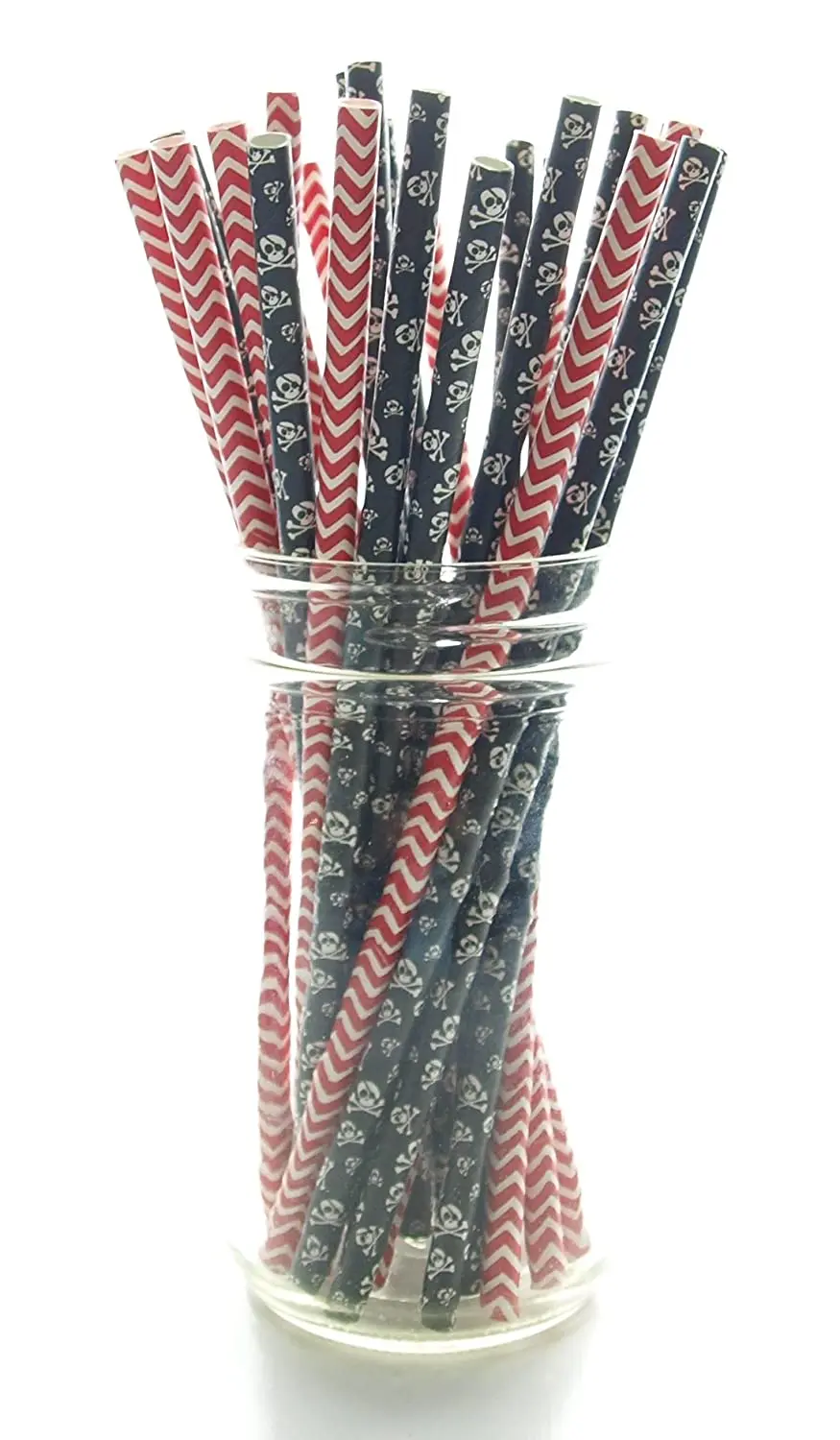 Ideaco Biodegradable Pirate Party Straws Skull & Crossbones Skeleton Straws Black & Red Halloween Pirate Birthday Party Supplies