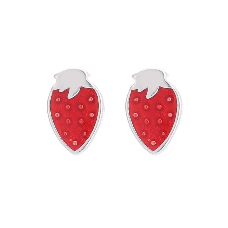 100% 925 Sterling Silver Enamel Strawberry Stud Earrings for Women Girl Gift Jewelry  pendientes boucle d oreille eh716