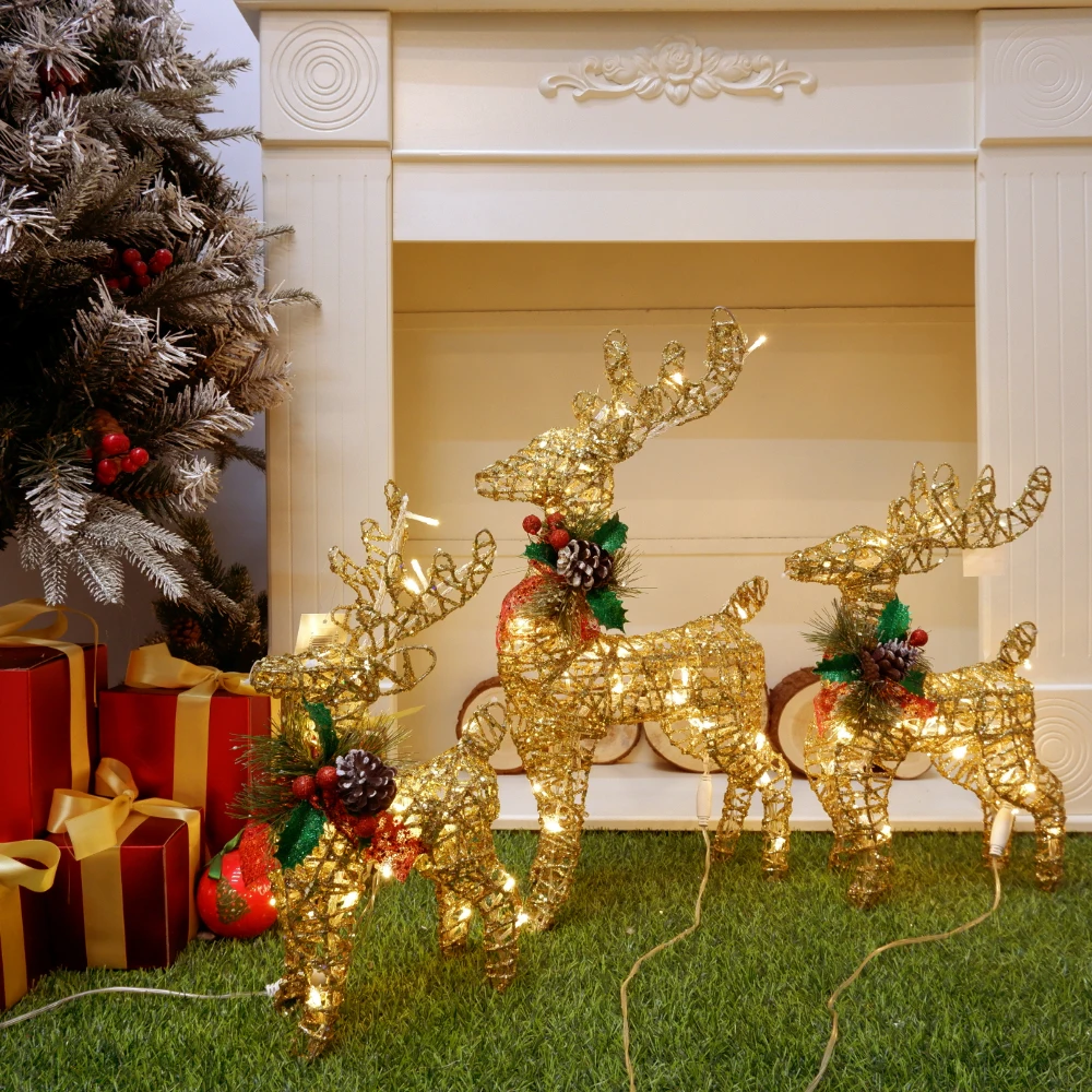 

Christmas Decoration Ornaments Gold Deer Elk Led Light Christmas Tree Scene Room House Navidad New Year Decoration EU US Plug