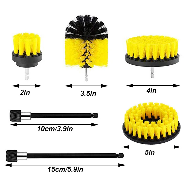 3/4/5/7Pcs/Set Scrub Brushes Drill Attachment Kit Power Scrubber Cleaning Drill Brush with Extender Power Scrubber for Bathroom