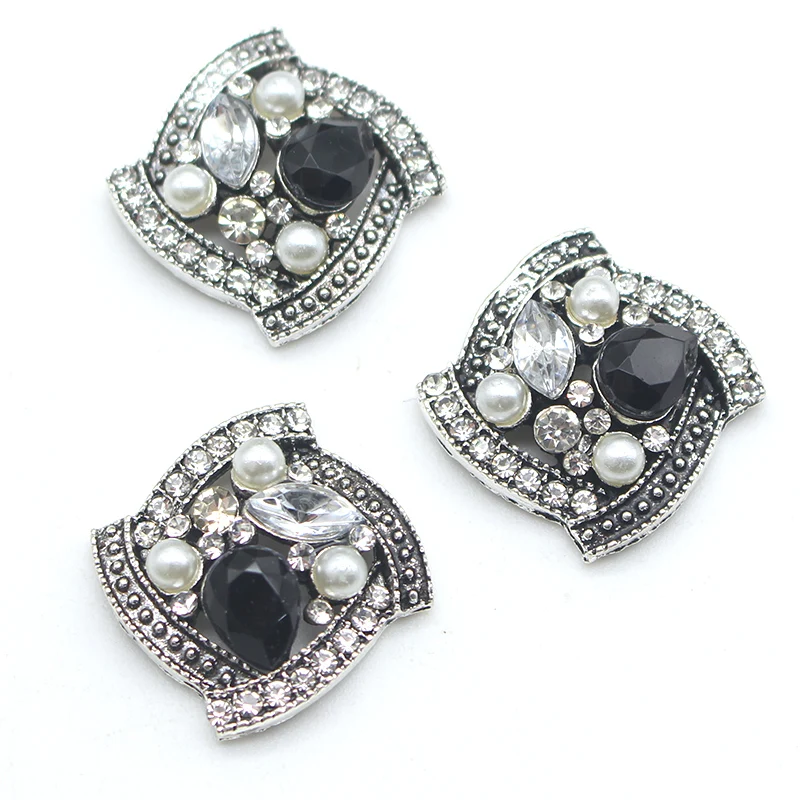 10pcs / Lot 20mm Vintage Square Alloy Pearl Rhinestone Flat Bottom Button Manual DIY Wedding Design Decoration Accessories