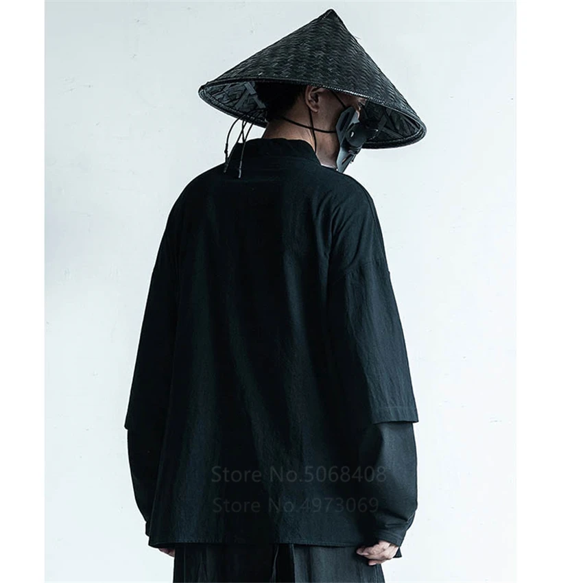 Japanese Style Haori Men Traditional Kimono Cardigan Black Coat Jacket Japan Harajuku Autumn Samurai Fashion Cosplay Costumes