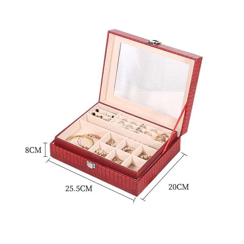 2025 Double-Layer PU Leather Jewelry Box Ladies Ring Bracelet necklace Jewelry Storage Box Creative Travel Carrying Case