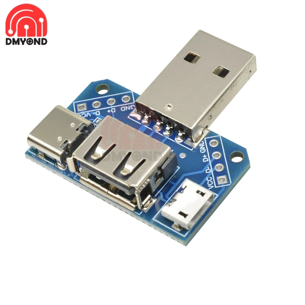 USB to MICRO to TYPE-C Adapter Board 4Pin 4P USB 2.54mm Male to Female Straight Plug Connector PCB Converter Breadboard Module