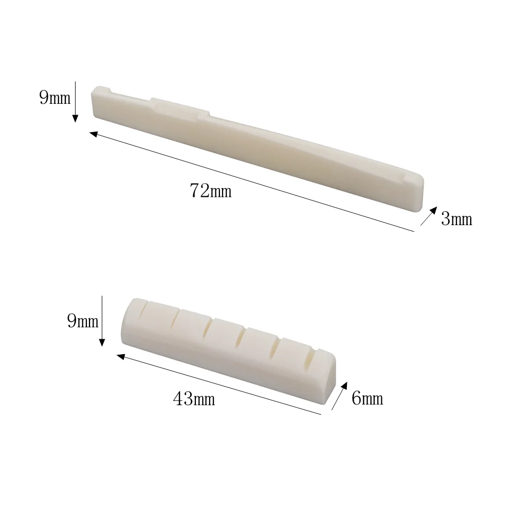 Left/Right Guitar Bridge Saddle Nut 6 String Made of Real Bone for Acoustic Guitar 43×6×9mm,72/76×3×9mm