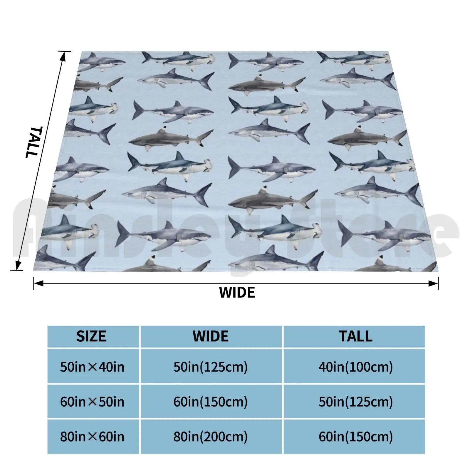 Sharks Blanket For Sofa Bed Travel Shark Life Nature Science Wild Animals Ocean Sea Blue Tiburón Watercolor