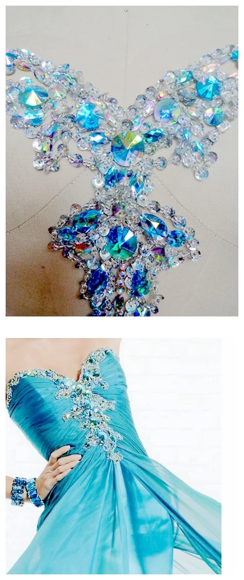 100% handmade rhinestonea aplikacja na siatkowe koraliki do przyszywania kamieni łatki wykończeniowe akcesoria do sukni ubrania dekolt