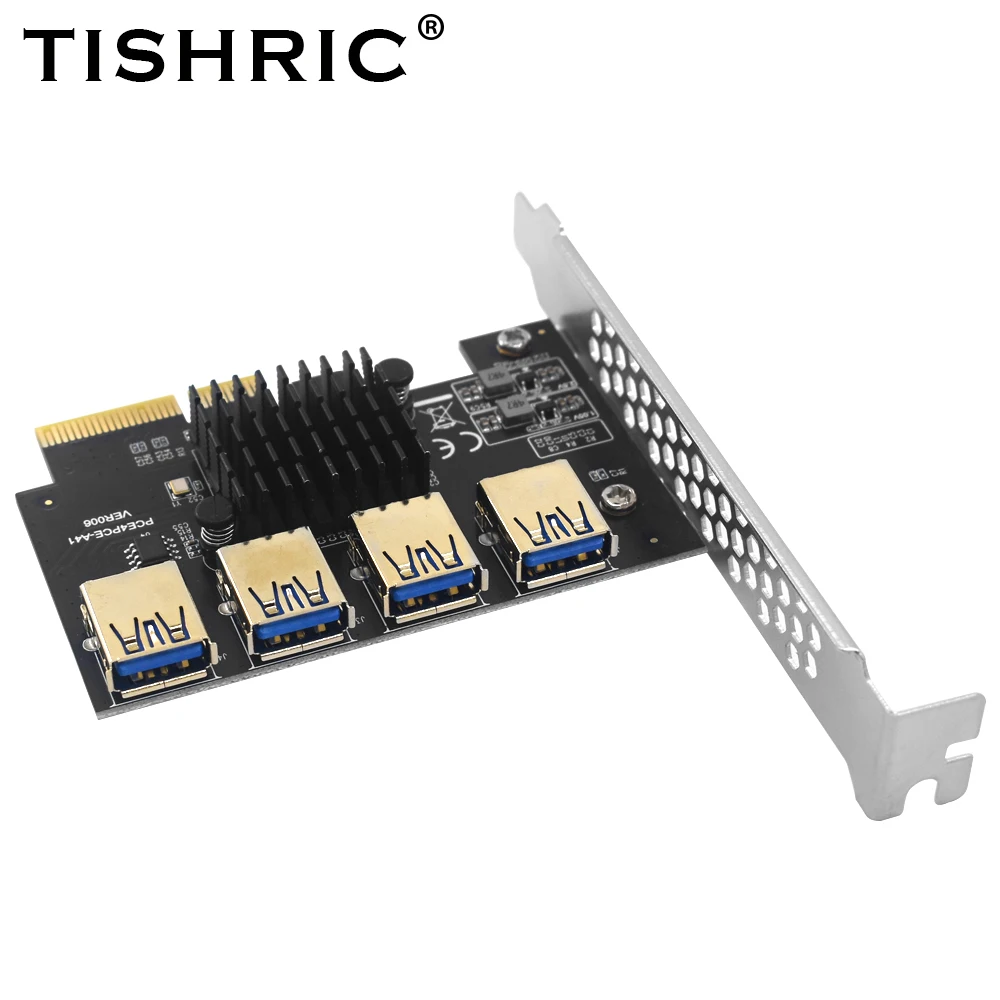 

TISHRIC PCIE 4X to 4 Prot USB 3.0 Multiplier Hub Express Rise Expansion Card 1 to 4 USB 3.0 Slot Adapter For BTC Mining Miner