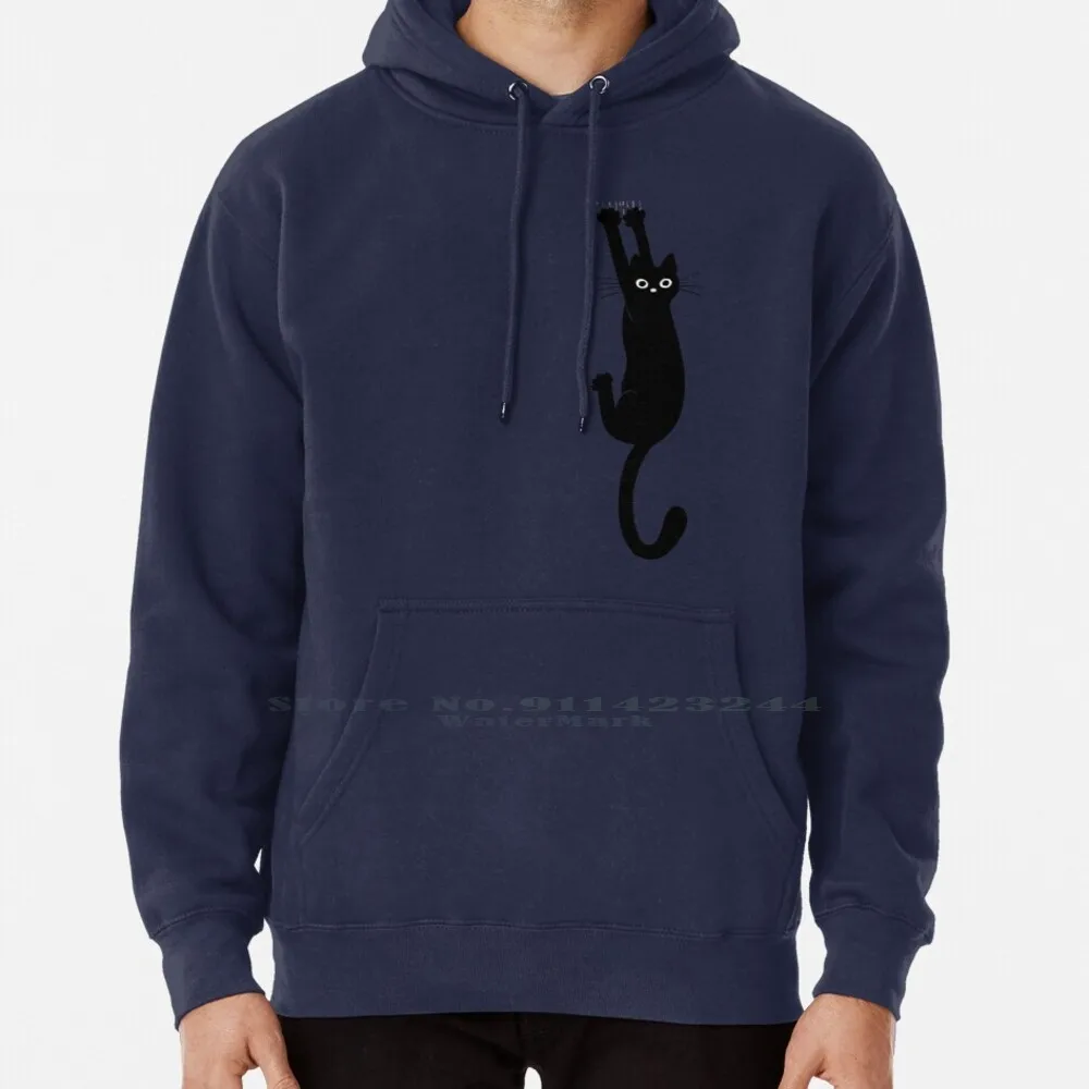 

Black Cat Holding On Hoodie Sweater 6xl Cotton Black Cats Pets Cartoon Animals Cartoon Cat Funny Black Cat Hang In There Claws