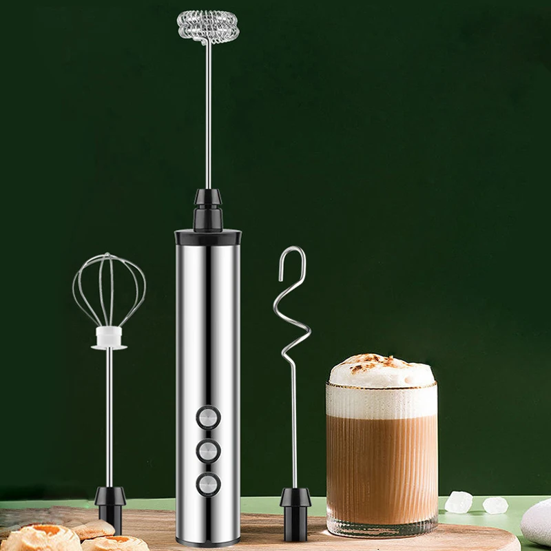 Stainless Steel Electric Whisk Milk Tea Coffee Blender Portable Handheld Baking Whisker Milk Frother Mixer Egg Liguid Beater