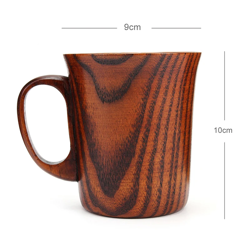 280ml Wood Coffee Mug Retro Hand-made Wooden Beer Mug Coffee Tea Cup with Handle Solid Wood Cups and Mugs Home Office Drinkware