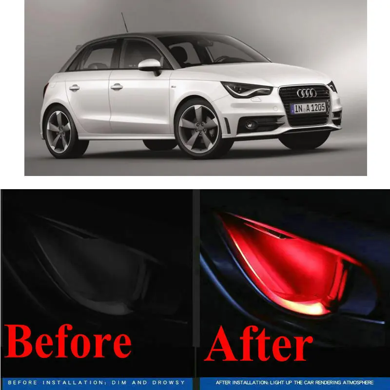 

4pc CF style stickers on cars interior inside door handle atmosphere lamp for audi a1 a2 a3 a7 q3 q5 q7 tt