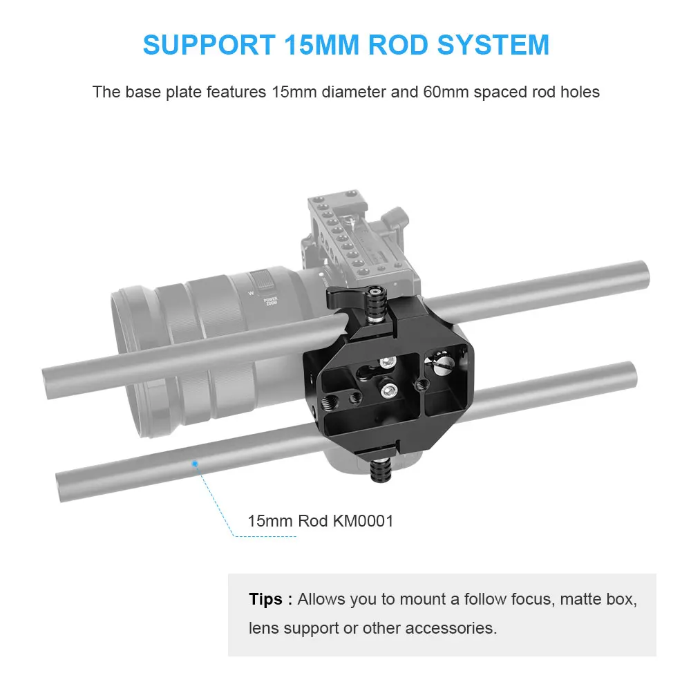 KIMRIG Universal Low Profile Dslr Camera Base Plate With 15mm Rod Rail Clamp Such As for Sony Fs7, For Sony A7 Series C100/300
