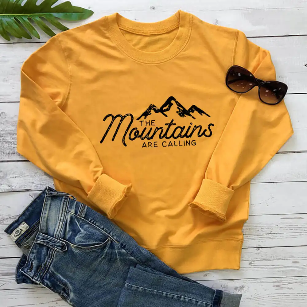 The Mountains Are Calling Printed 100%Cotton Sweatshirt Unisex Autumn Winter Casual O-Neck Long Sleeve Tops Team Hiking Top