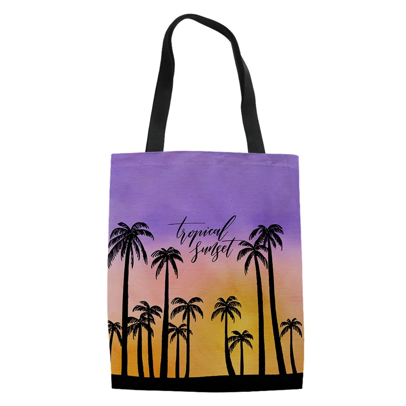 Plant Coconut Palm Printing Tote Bag for Women Fabric Bag Casual Foldable Shopping Bag Outdoor Beach Bag Daily Handbag Handtas