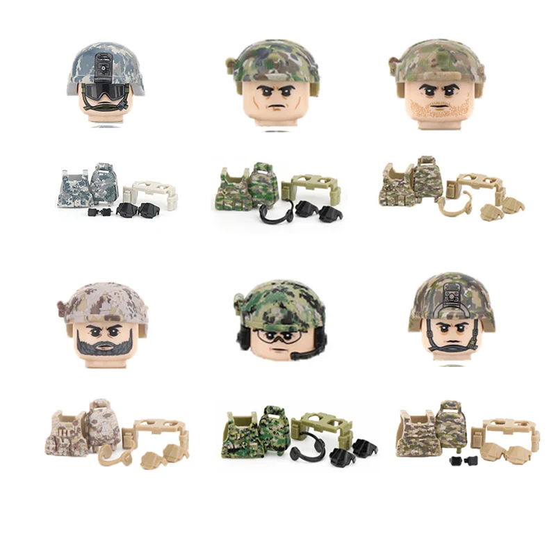 1PC Modern Army Militry Solider Figures Building Blocks Camouflage Vests Helmets Weapons Guns Accessories Bricks Kids Toys Gifts