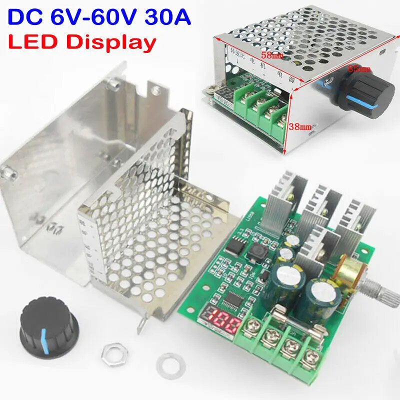 30A DC 6V-60V 12V 24V 48V PWM Motor Speed Controller 0~100% Adjustable Voltage Regulator Switch Control LED Digital Display