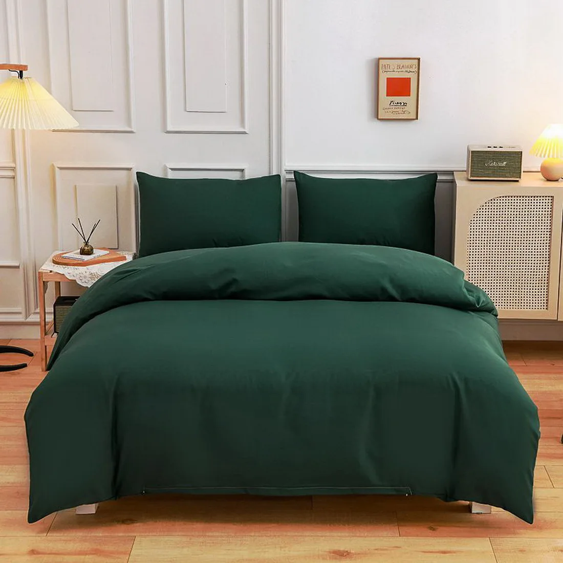 New Design Dark Green Bedding Set Home Duvet Cover Bed Sheet Pillowcase King Queen Full Single Size,(Excluding filler)3pcs 4pcs