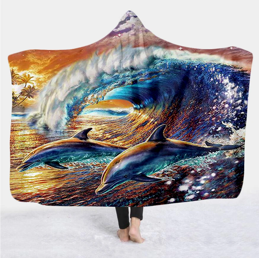 

Plstar Cosmos Cute dolphin colorful Blanket Hooded Blanket 3D full print Wearable Blanket Adult men women Blanket style-1