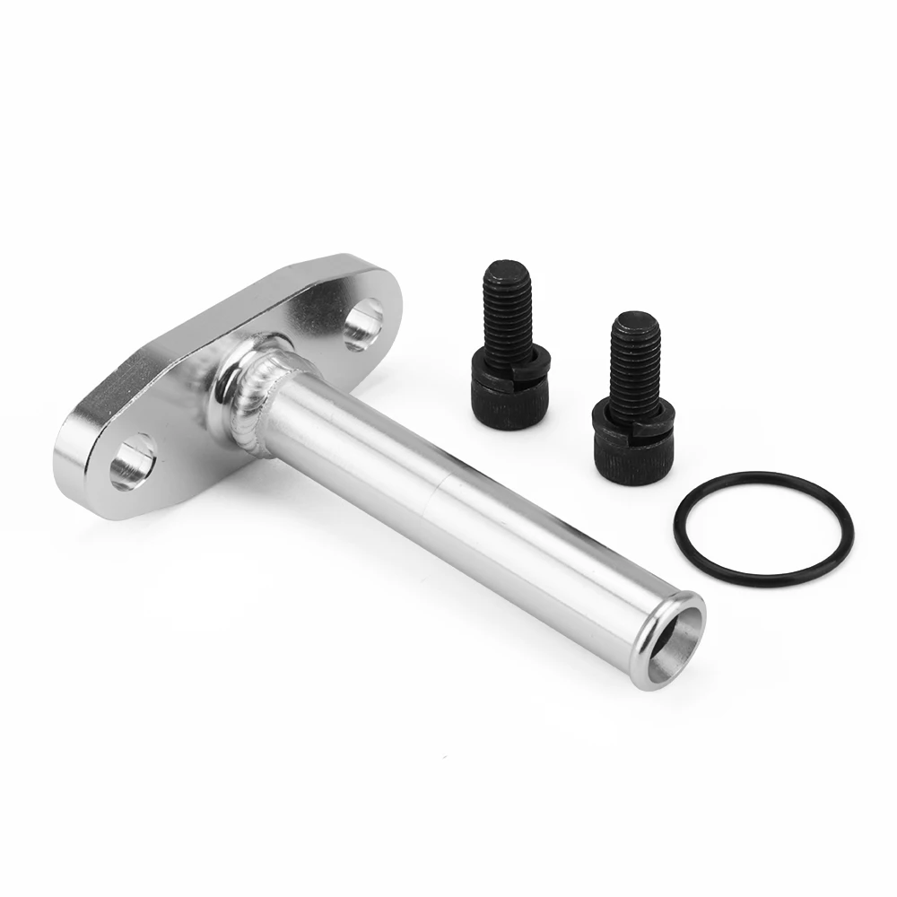 

Extended Aluminum 1.8 Turbo Oil Drain Return Flange Kit With 5/8" Hose Barb m8 Holes Bolt Spacing 51mm oil return degree