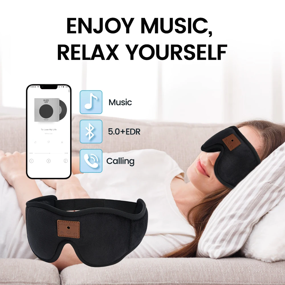 3D Eye Mask Sleeping Headphone Wireless Mask Music Earphones Eye Mask Breathabl Eyepatch with Microphone for Side Sleepers