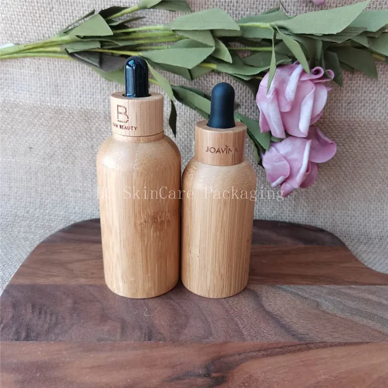 

100pcs/lot 15ml 30ml 50ml Bamboo Shell Essential Oil Dropper Bottle Essence Glass Empty Refillable Bottles LOGO Customized