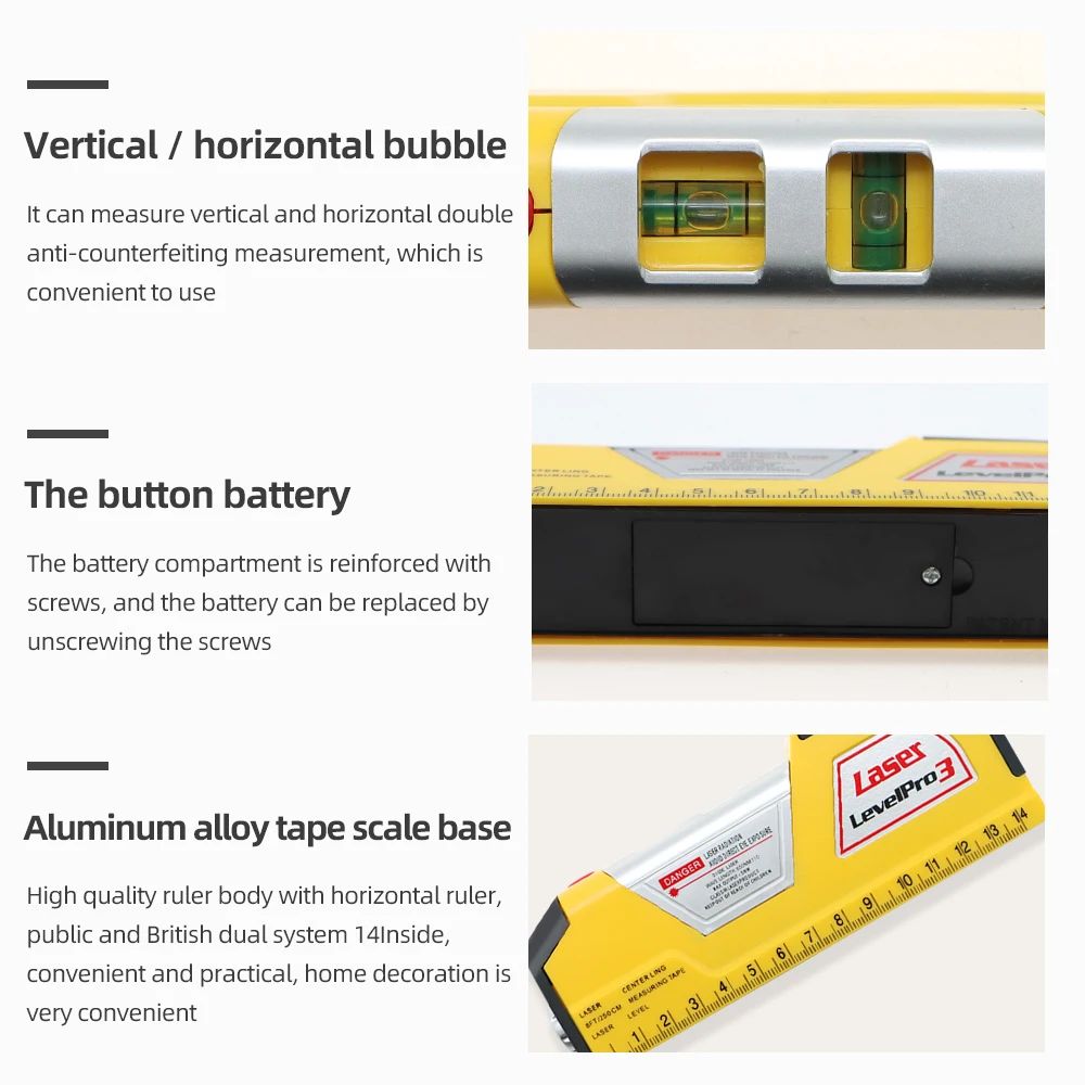 Laser Level And Distance Meter Vertical & Horizontal Lasers Tape Aligner Bubbles Ruler,For Garden Building Woodworking Tools