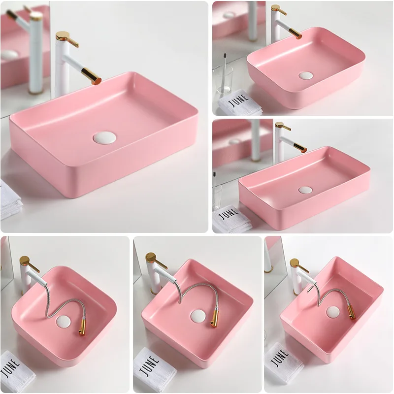 Above counter wash basin single basin pink square light luxury bathroom color wash basin creative household wash basin