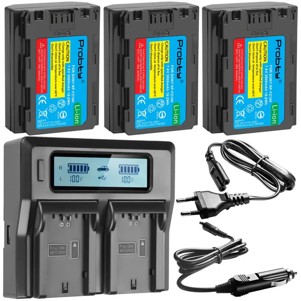 2600mAh NP-FZ100 NPFZ100 Battery+LCD Rapid Dual Charger For Sony NP-FZ100, BC-QZ1, Sony a9, a7R III, a7 III,A6600 ZV-E1