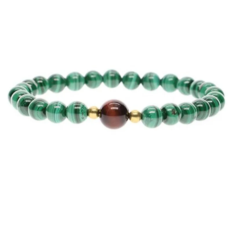 Semi Precious Stones Malachite Tiger Eye Gems Beaded Bracelet for Women