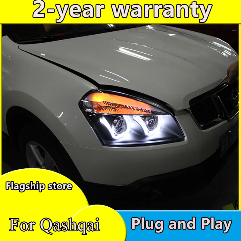 Car Head Lamp case for Nissan Qashqai Headlights 2008-2013 LED Headlight DRL Lens Double Beam Bi-Xenon HID car Front ligh