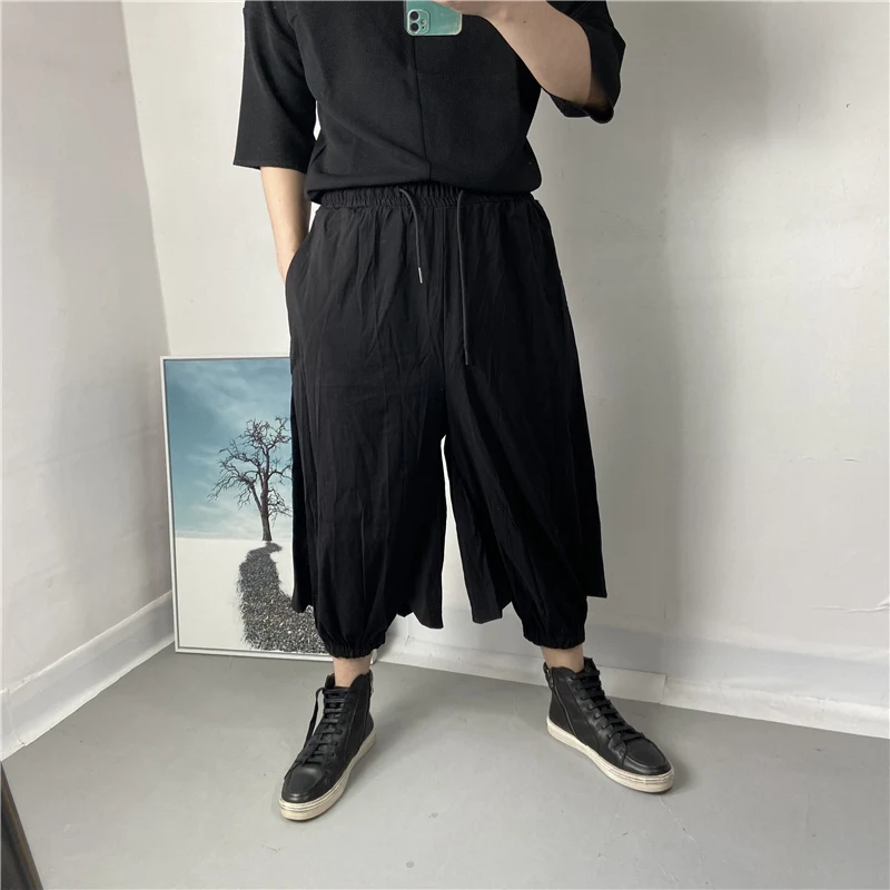 

Men False Two Pieces Of Casual Pants Spring And Autumn New Dark Fashion Quality Micro-Ha Loose Personality Straight Pants