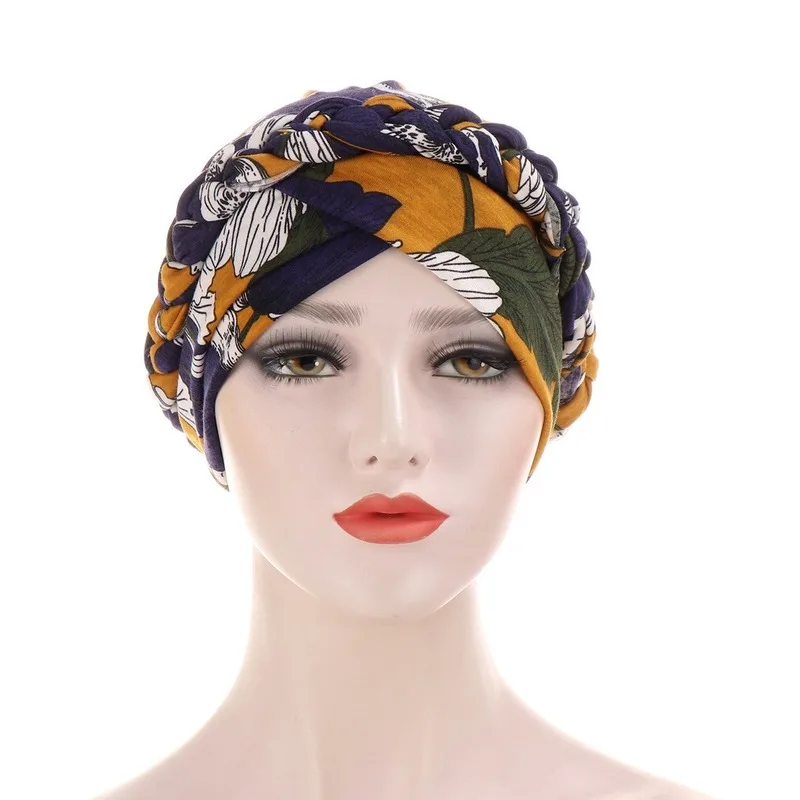 KepaHoo Muslim Women Silk Braid Pre Tied Turban Hat Headscarf Cancer Chemo Beanie Cap Headwear Head Wrap Hair Accessories