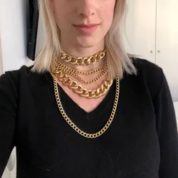 Bls-miracle Necklace 2019 New For Women Girl Gold Color Multi Layer Aluminum Thick Chain Chunky Necklace Jewelry Wholesale