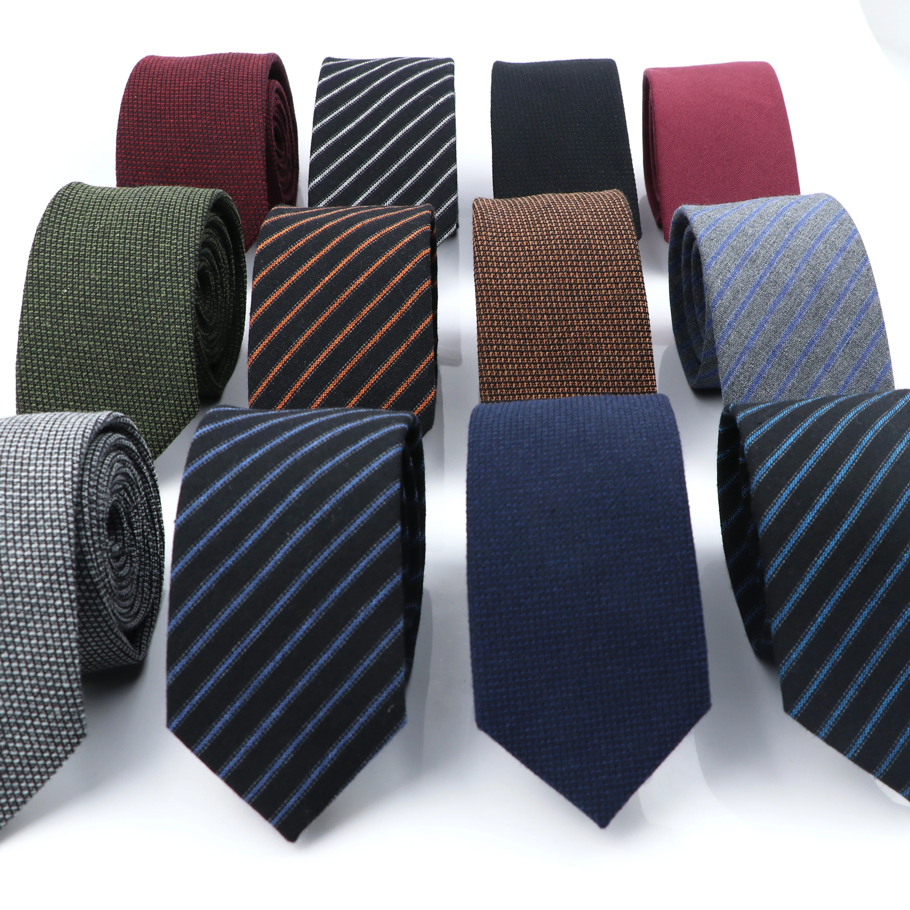 New Cotton Wool Men Ties 6CM Classic Handmade Skinny Thick Striped Solid Color Necktie Narrow Collar Slim Cashmere Tuxedo Tie