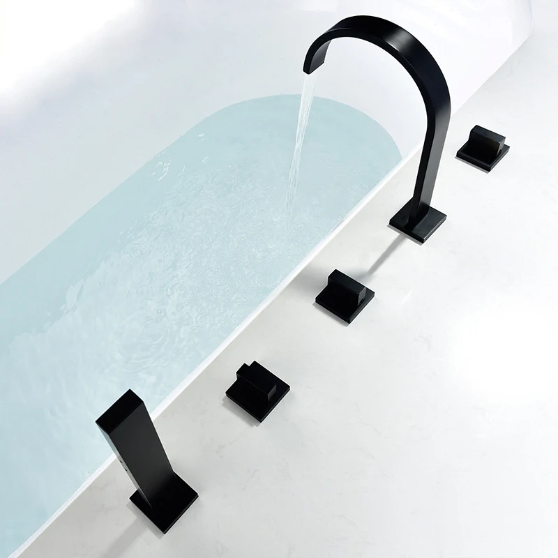 Imagem -04 - Ellen-square Bathtub Faucets Mixer para Banheira Guindaste de Água Quente e Fria com Chuveiro de Mão Acabamento Cromado El7911b Furos