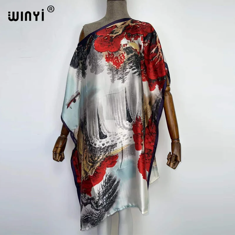 WINYI Printed Dresses For Women 2022 Fashion Batwing Maxi Long Femme summer Party Elegant Dress kaftan
