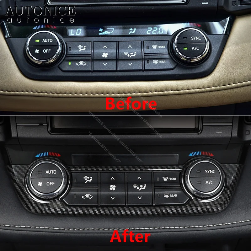 Carbon fiber color Inner Center Console Button Frame Gold Cover For Toyota RAV4 2013 2014 2015 2016 2017 2018