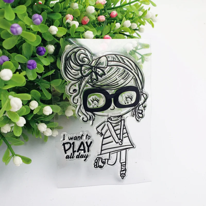 

Glasses Girl Transparent Clear Silicone Stamp Seal DIY Scrapbooking Stencil Decorative Painting Template Office School Supplies