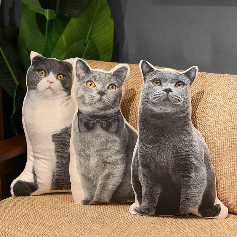 50CM Simulation British Shorthair Cat Plush Toys 3D Printed Animal Pillow Cushion Stuffed Home Decor Birthday Gifts